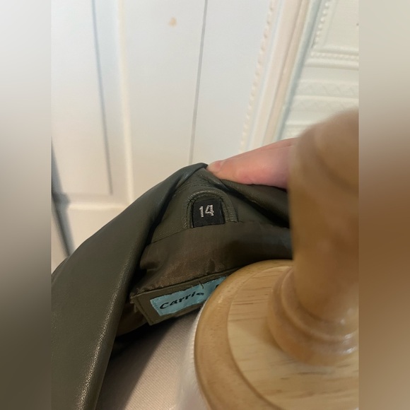 Vintage Forest Green Genuine Leather Moto Jacket Carrie Horton Size 14 - Picture 8 of 15